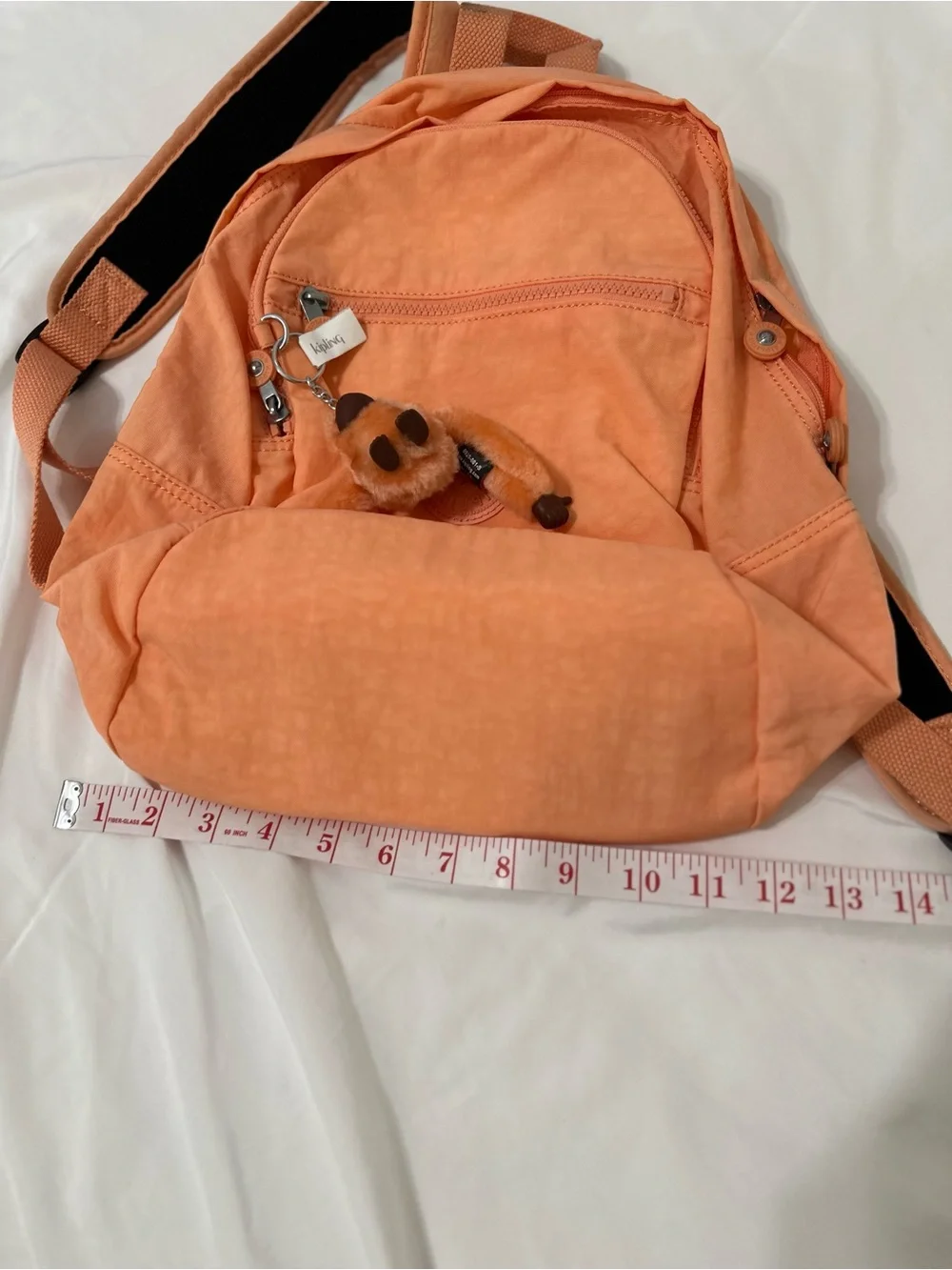 Kipling Orange Backpack Monkey Keychain Lightweight Nylon